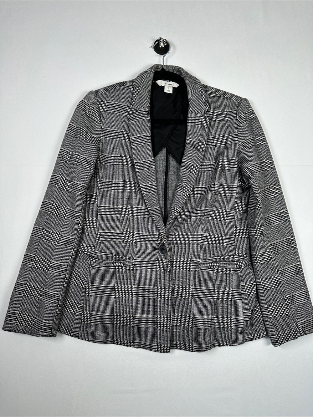Old Navy Glen Plaid Tailored Blazer Black White XS